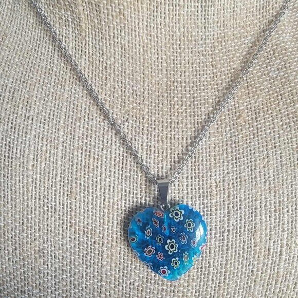 Murano Style Blue Necklace and Earring Set - Picture 3 of 4